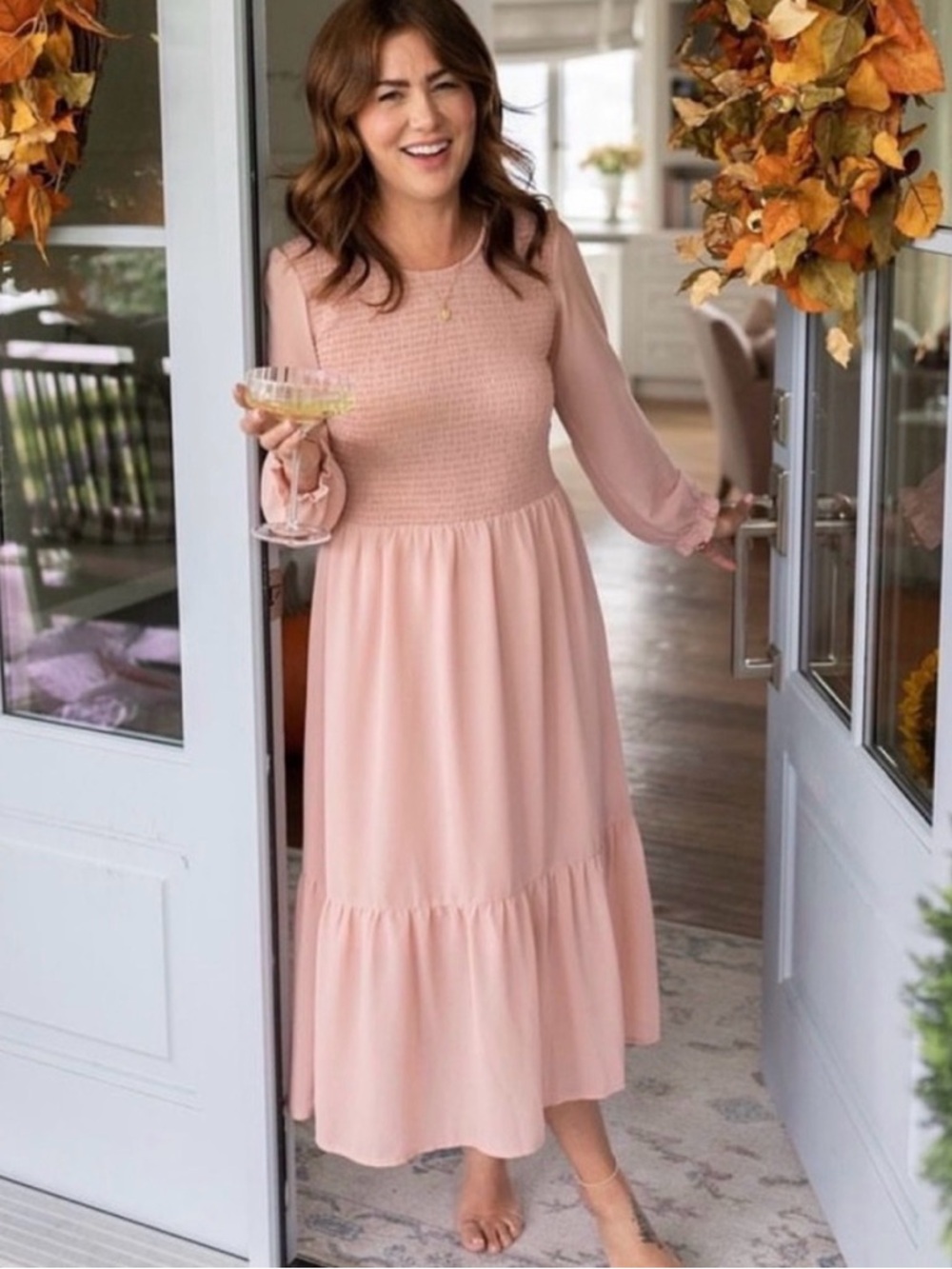 Jilly Box smocked maxi dress size large in mistry rose
